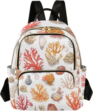 Mini Backpack for Women Coral Shell Pattern Small Purse Daypacks Stylish Bags Lightweight Travel Backpacks for College Shopping Work Dating