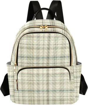 Mini Backpack for Women Creamy Plaid Pattern Small Purse Daypacks Stylish Bags Lightweight Travel Backpacks for College Shopping Work Dating