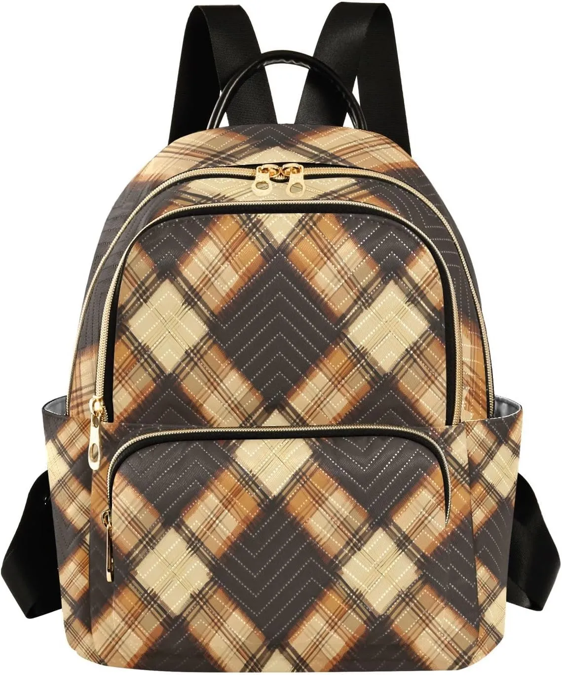 Mini Backpack for Women Diagonal Brown Plaid Pattern Small Purse Daypacks Stylish Bags Lightweight Travel Backpacks for College Shopping Work Dating