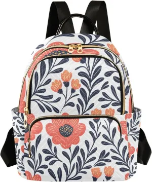 Mini Backpack for Women Flower Color Red Tile Pattern Small Purse Daypacks Stylish Bags Lightweight Travel Backpacks for College Shopping Work Dating