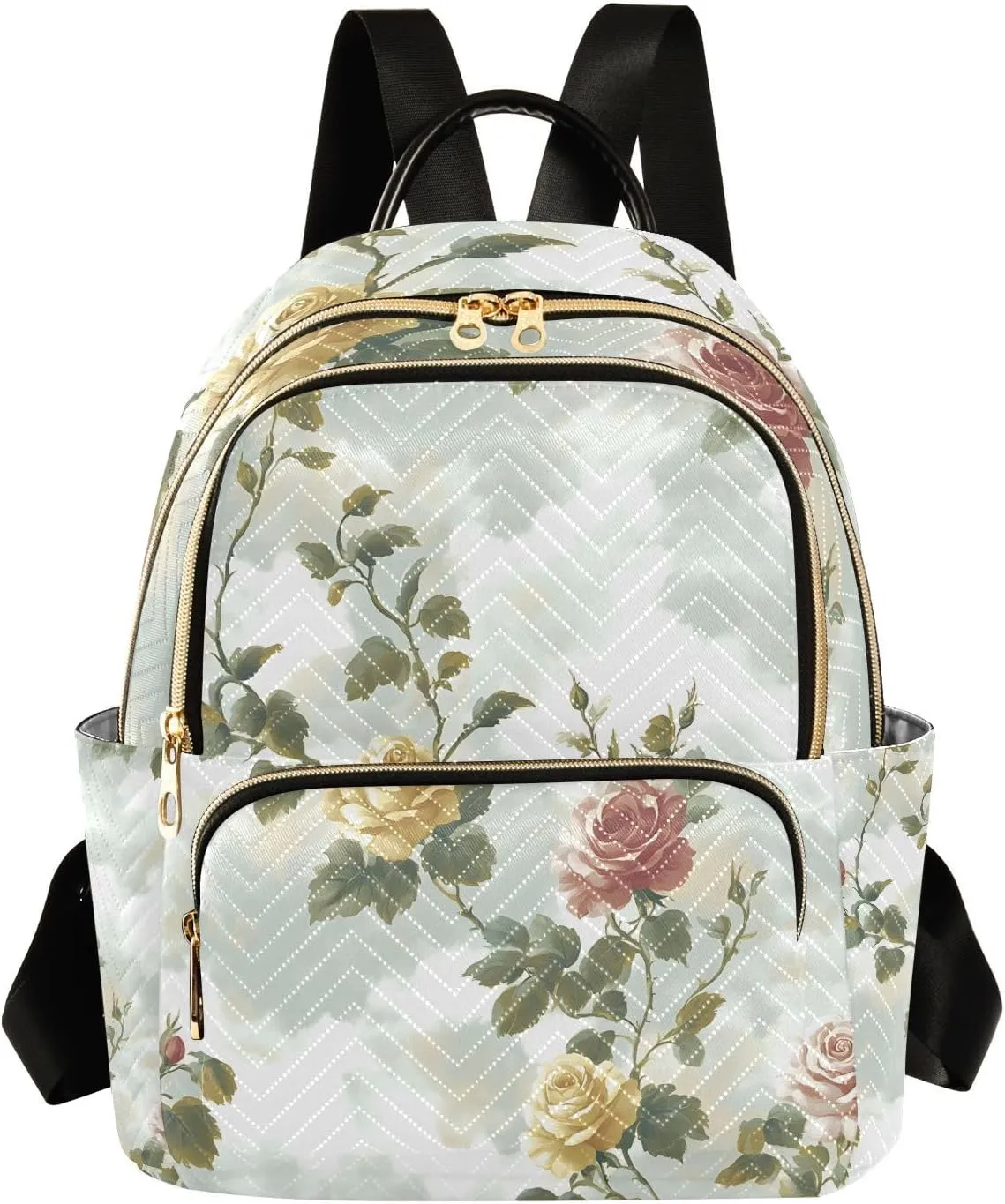 Mini Backpack for Women Flower Leaves Pattern Green Small Purse Daypacks Stylish Bags Lightweight Travel Backpacks for College Shopping Work Dating