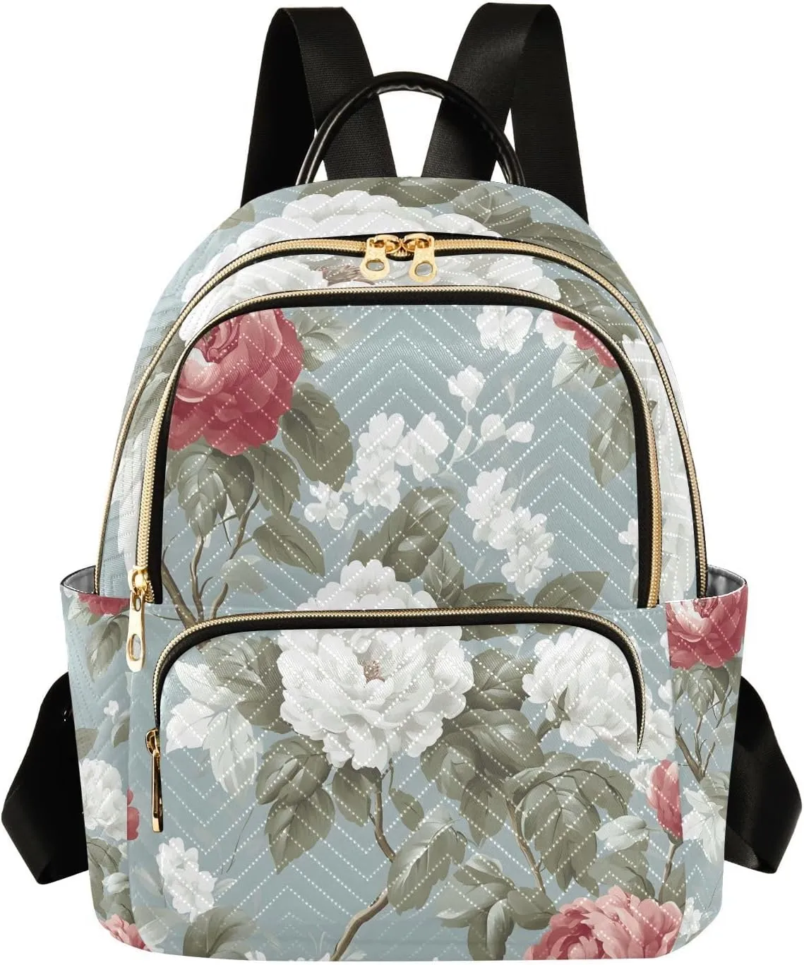 Mini Backpack for Women Flower Pink White Leaves Pattern Small Purse Daypacks Stylish Bags Lightweight Travel Backpacks for College Shopping Work Dating