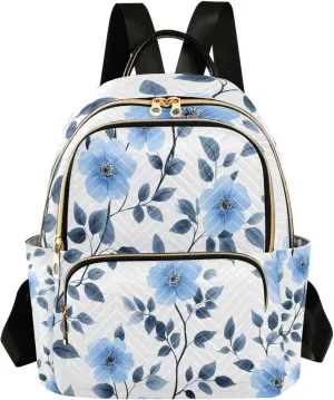 Mini Backpack for Women Flower Plane Blue Leaves Pattern Small Purse Daypacks Stylish Bags Lightweight Travel Backpacks for College Shopping Work Dating
