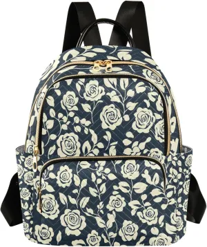 Mini Backpack for Women Flower White Black Pattern Small Purse Daypacks Stylish Bags Lightweight Travel Backpacks for College Shopping Work Dating