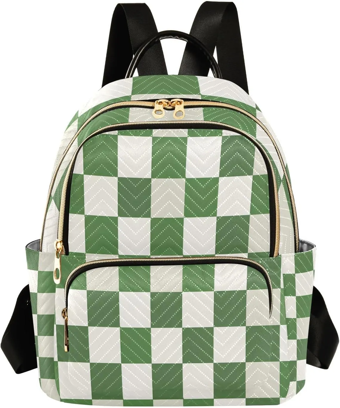 Mini Backpack for Women Green and White Checkered Small Purse Daypacks Stylish Bags Lightweight Travel Backpacks for College Shopping Work Dating