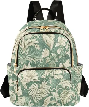 Mini Backpack for Women Green Flower Pattern Small Purse Daypacks Stylish Bags Lightweight Travel Backpacks for College Shopping Work Dating