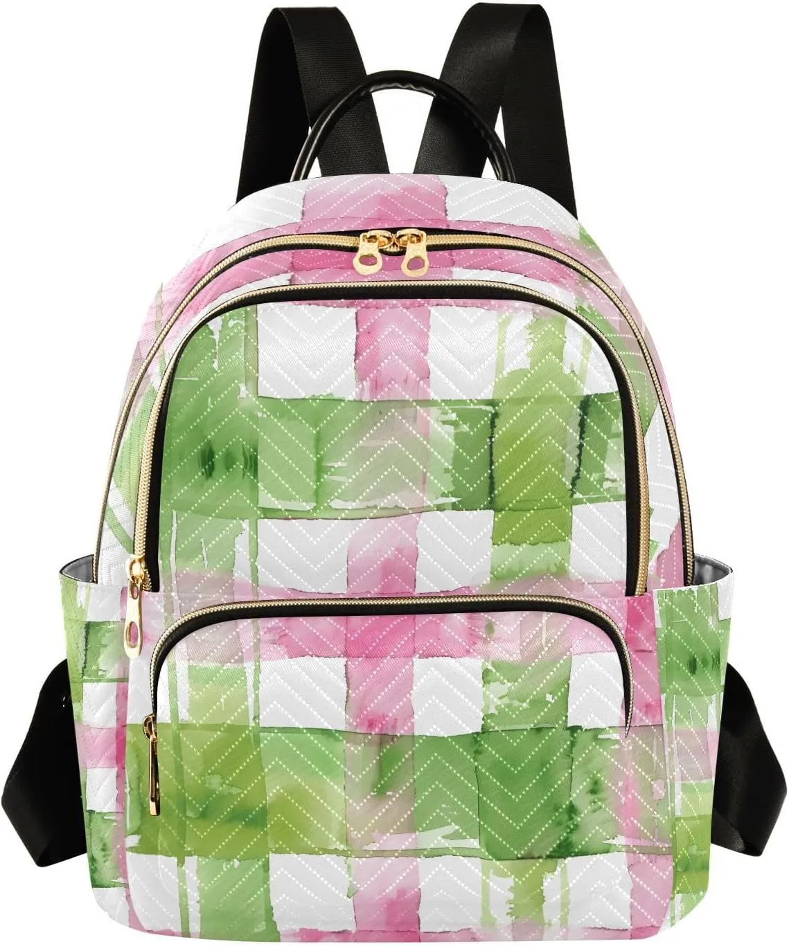 Mini Backpack for Women Green Pink Checked Plaid Small Purse Daypacks Stylish Bags Lightweight Travel Backpacks for College Shopping Work Dating