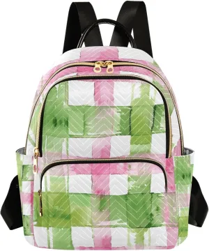 Mini Backpack for Women Green Pink Checked Plaid Small Purse Daypacks Stylish Bags Lightweight Travel Backpacks for College Shopping Work Dating