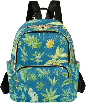 Mini Backpack for Women Herbs Blue Background Pattern Small Purse Daypacks Stylish Bags Lightweight Travel Backpacks for College Shopping Work Dating