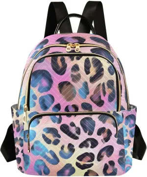 Mini Backpack for Women Leopard Print Purple Pink Small Purse Daypacks Stylish Bags Lightweight Travel Backpacks for College Shopping Work Dating