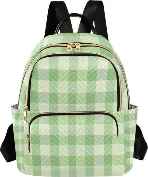 Mini Backpack for Women Light Green Checkered Pattern Small Purse Daypacks Stylish Bags Lightweight Travel Backpacks for College Shopping Work Dating