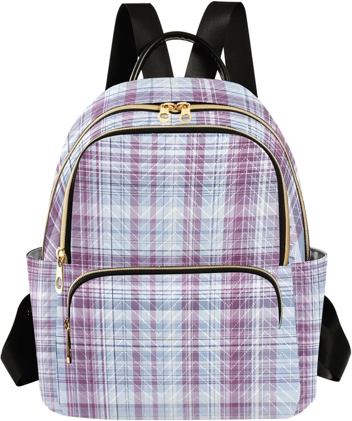 Mini Backpack for Women Light Purple Blue Plaid Pattern Small Purse Daypacks Stylish Bags Lightweight Travel Backpacks for College Shopping Work Dating