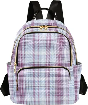 Mini Backpack for Women Light Purple Blue Plaid Pattern Small Purse Daypacks Stylish Bags Lightweight Travel Backpacks for College Shopping Work Dating