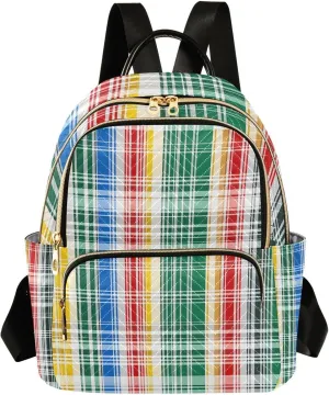 Mini Backpack for Women Multicolor Striped Plaid Pattern Small Purse Daypacks Stylish Bags Lightweight Travel Backpacks for College Shopping Work Dating