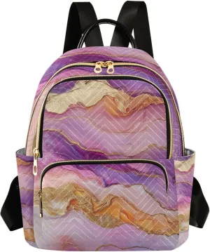 Mini Backpack for Women Ombre Purple Pink Gold Marble Small Purse Daypacks Stylish Bags Lightweight Travel Backpacks for College Shopping Work Dating