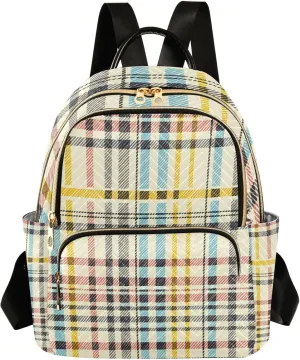 Mini Backpack for Women Pastel Plaid Pattern Black Yellow Small Purse Daypacks Stylish Bags Lightweight Travel Backpacks for College Shopping Work Dating