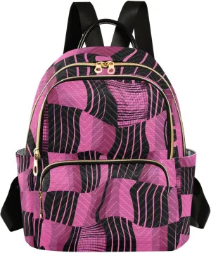 Mini Backpack for Women Pink Black Checked Image Small Purse Daypacks Stylish Bags Lightweight Travel Backpacks for College Shopping Work Dating