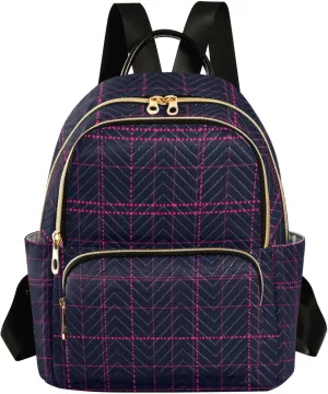 Mini Backpack for Women Pink Black Plaid Checkered Small Purse Daypacks Stylish Bags Lightweight Travel Backpacks for College Shopping Work Dating