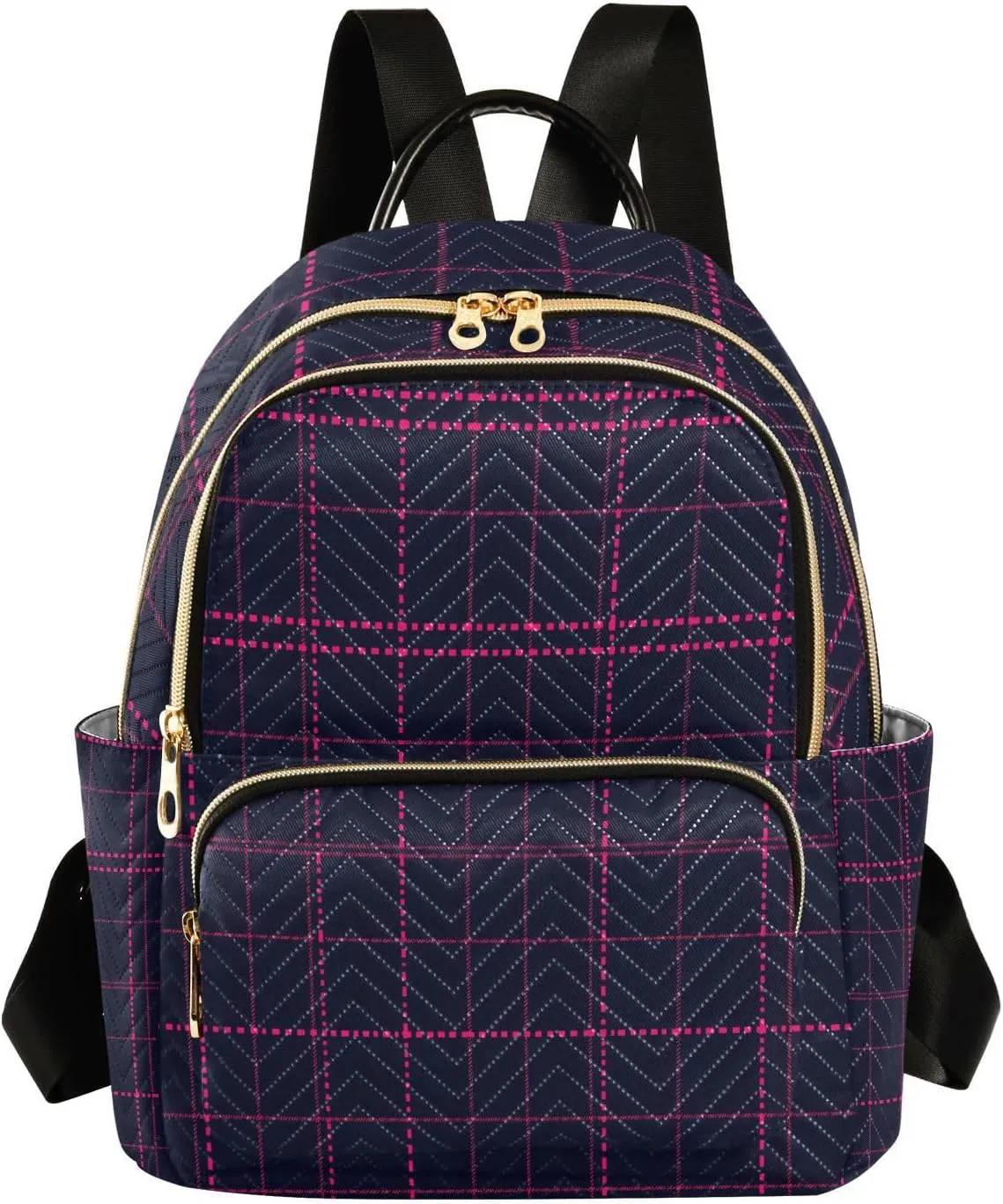 Mini Backpack for Women Pink Black Plaid Checkered Small Purse Daypacks Stylish Bags Lightweight Travel Backpacks for College Shopping Work Dating