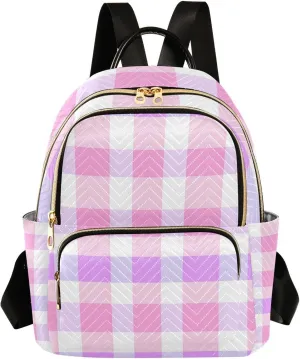 Mini Backpack for Women Pink Lavender Plaid Pattern Small Purse Daypacks Stylish Bags Lightweight Travel Backpacks for College Shopping Work Dating