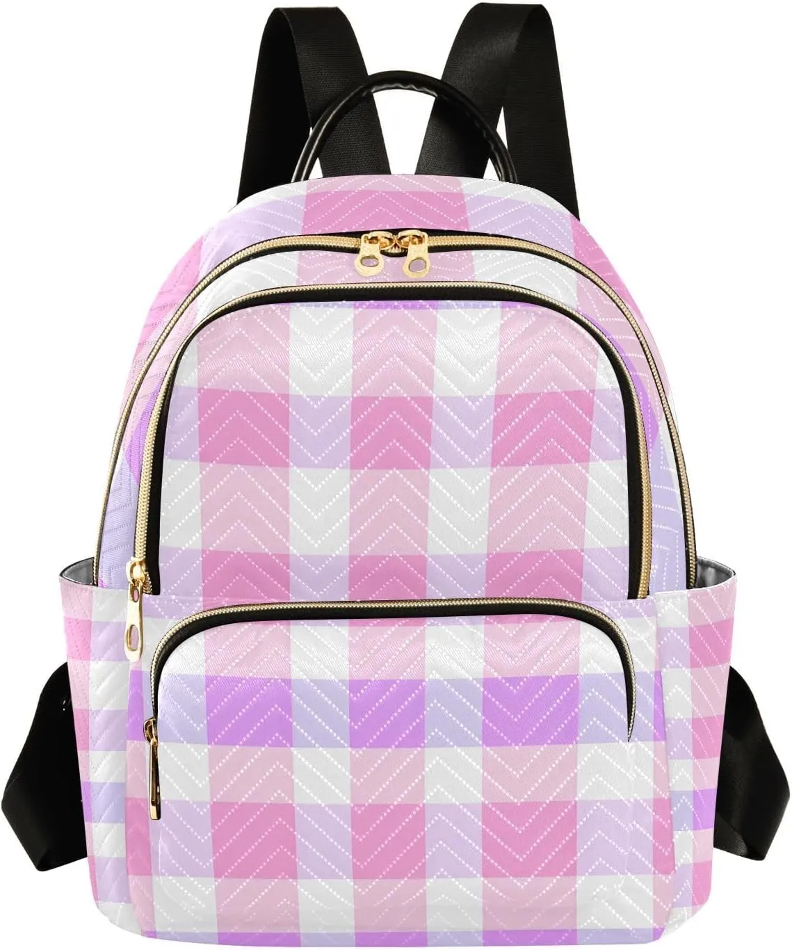 Mini Backpack for Women Pink Lavender Plaid Pattern Small Purse Daypacks Stylish Bags Lightweight Travel Backpacks for College Shopping Work Dating