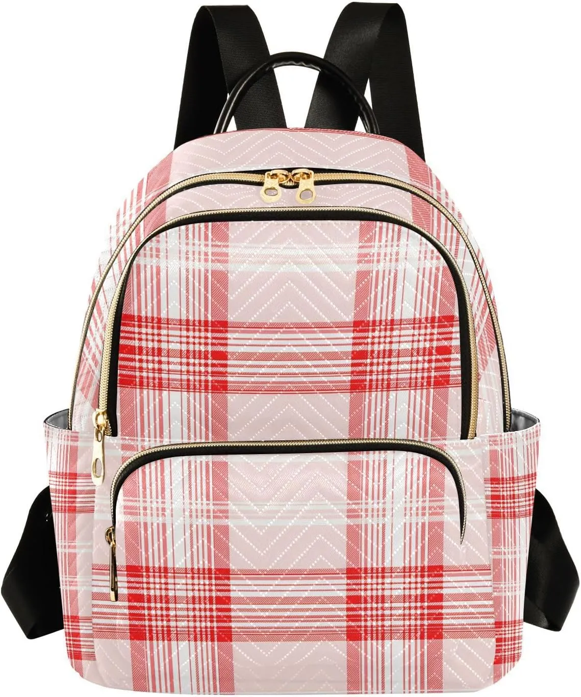 Mini Backpack for Women Pink Red Plaid Pattern Small Purse Daypacks Stylish Bags Lightweight Travel Backpacks for College Shopping Work Dating