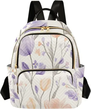 Mini Backpack for Women Purple Flesh Flowers Pattern Small Purse Daypacks Stylish Bags Lightweight Travel Backpacks for College Shopping Work Dating