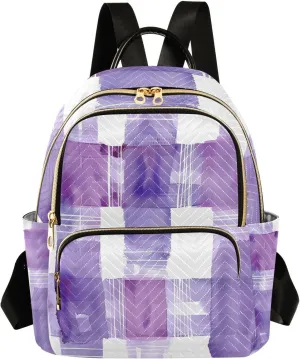 Mini Backpack for Women Purple White Checked Small Purse Daypacks Stylish Bags Lightweight Travel Backpacks for College Shopping Work Dating