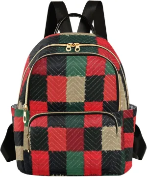 Mini Backpack for Women Red Black Green Checked Small Purse Daypacks Stylish Bags Lightweight Travel Backpacks for College Shopping Work Dating