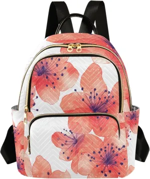 Mini Backpack for Women Red Coral Flower Pattern Small Purse Daypacks Stylish Bags Lightweight Travel Backpacks for College Shopping Work Dating
