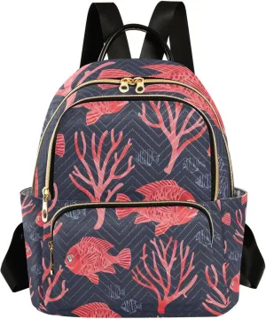 Mini Backpack for Women Red Fish Coral Small Purse Daypacks Stylish Bags Lightweight Travel Backpacks for College Shopping Work Dating