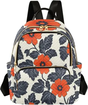 Mini Backpack for Women Red Flower Pattern Black Leaves Small Purse Daypacks Stylish Bags Lightweight Travel Backpacks for College Shopping Work Dating