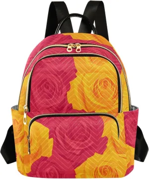 Mini Backpack for Women Red Flower Yellow Pattern Small Purse Daypacks Stylish Bags Lightweight Travel Backpacks for College Shopping Work Dating