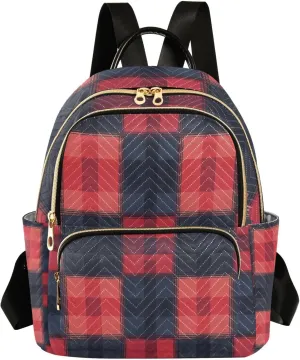 Mini Backpack for Women Red Navy Plaid Pattern Small Purse Daypacks Stylish Bags Lightweight Travel Backpacks for College Shopping Work Dating
