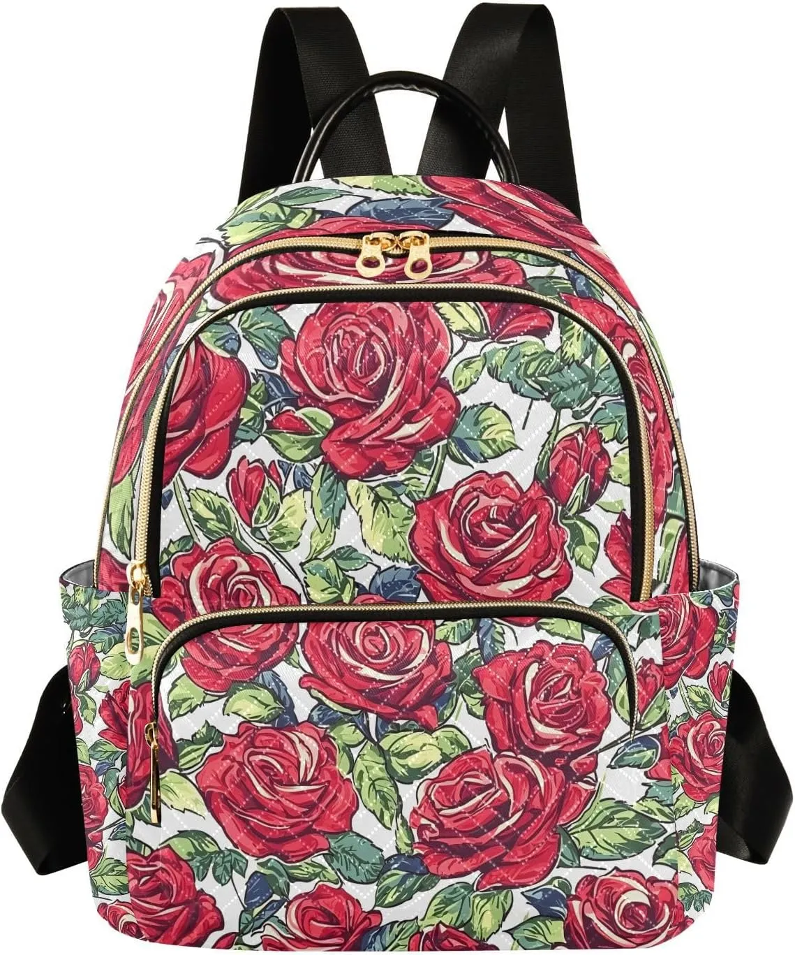 Mini Backpack for Women Red Rose Floral Pattern Small Purse Daypacks Stylish Bags Lightweight Travel Backpacks for College Shopping Work Dating