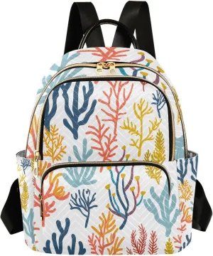 Mini Backpack for Women Sea Corals Beach Yellow Blue Small Purse Daypacks Stylish Bags Lightweight Travel Backpacks for College Shopping Work Dating