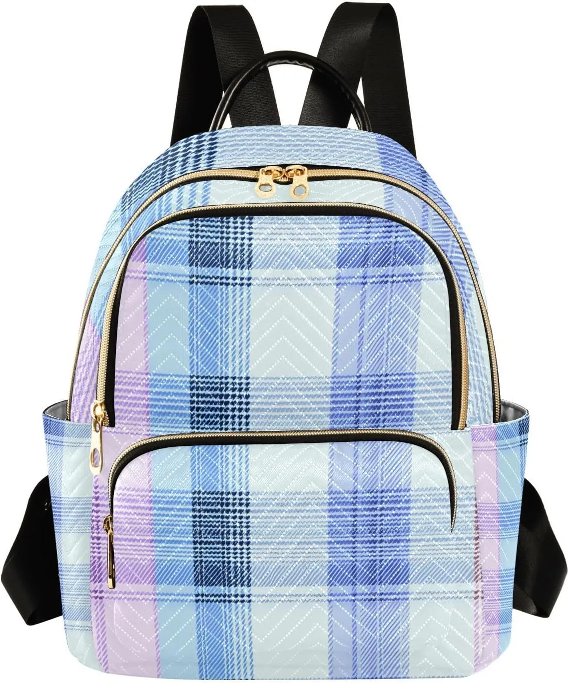 Mini Backpack for Women Soft Blue Plaid Pattern Purple Small Purse Daypacks Stylish Bags Lightweight Travel Backpacks for College Shopping Work Dating