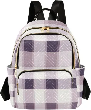 Mini Backpack for Women Soft Purple Plaid Pattern Small Purse Daypacks Stylish Bags Lightweight Travel Backpacks for College Shopping Work Dating