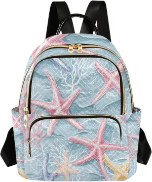 Mini Backpack for Women Starfish Pastel Corals Beach Blue Small Purse Daypacks Stylish Bags Lightweight Travel Backpacks for College Shopping Work Dating