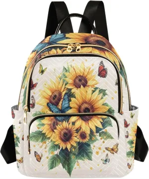 Mini Backpack for Women Sunflower Butterfly Butterfly Small Purse Daypacks Stylish Bags Lightweight Travel Backpacks for College Shopping Work Dating