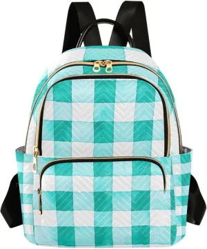 Mini Backpack for Women Teal Check Watercolor Pattern Small Purse Daypacks Stylish Bags Lightweight Travel Backpacks for College Shopping Work Dating