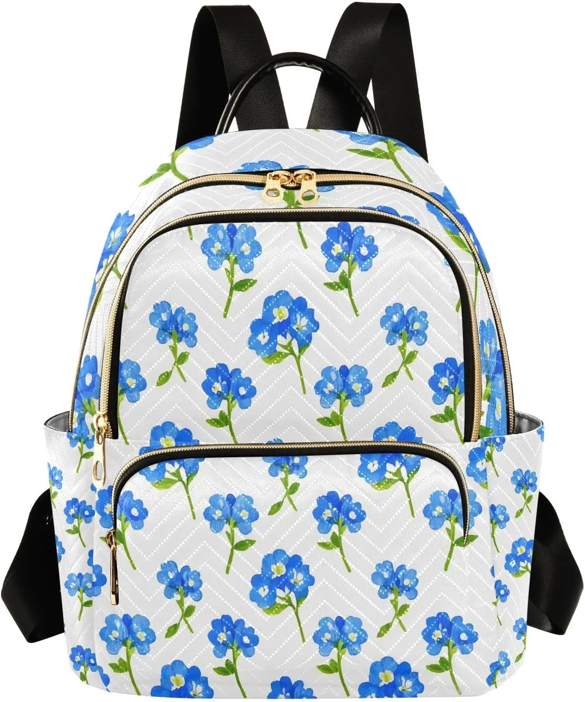 Mini Backpack for Women White with Blue Flowers Pattern Small Purse Daypacks Stylish Bags Lightweight Travel Backpacks for College Shopping Work Dating