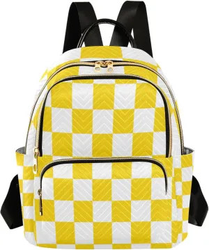 Mini Backpack for Women Yellow and White Checkered Small Purse Daypacks Stylish Bags Lightweight Travel Backpacks for College Shopping Work Dating
