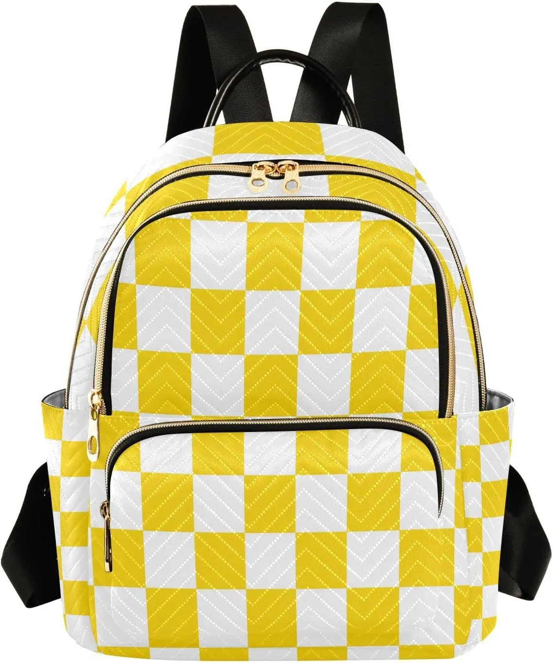 Mini Backpack for Women Yellow and White Checkered Small Purse Daypacks Stylish Bags Lightweight Travel Backpacks for College Shopping Work Dating