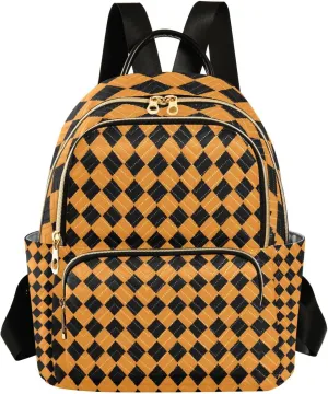 Mini Backpack for Women Yellow Black Checked Plaid Small Purse Daypacks Stylish Bags Lightweight Travel Backpacks for College Shopping Work Dating