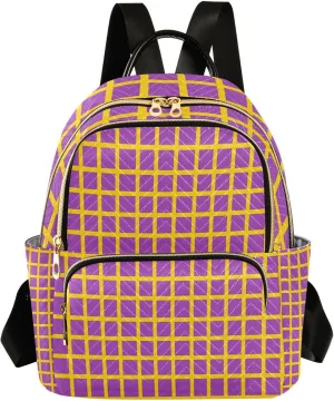Mini Backpack for Women Yellow Purple Checked Pattern Small Purse Daypacks Stylish Bags Lightweight Travel Backpacks for College Shopping Work Dating