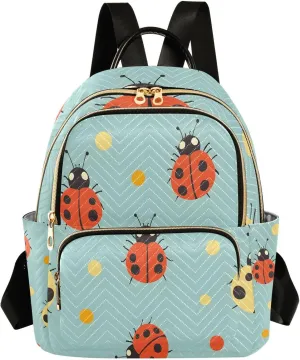 Mini Backpack for Women Yellow Red Ladybug Pattern Small Purse Daypacks Stylish Bags Lightweight Travel Backpacks for College Shopping Work Dating