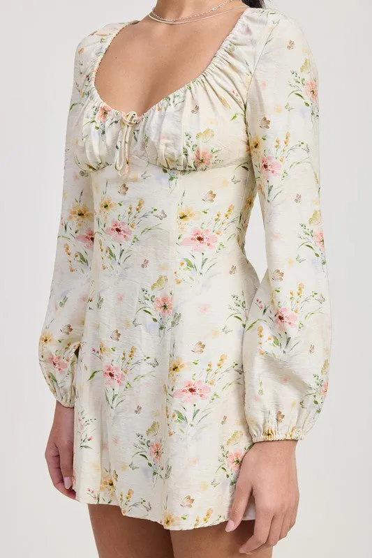 MINI LONG SLEEVE FLORAL DRESS
