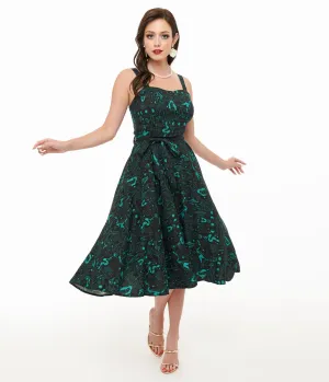Miss Lulo 1950s Teal Sea Witch Print Lori Swing Dress Miss Lulo 1950s Teal Sea Witch Print Lori Swing Dress