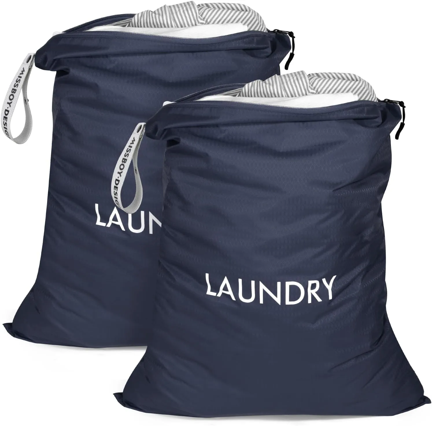 MissBoy 2 Pack Laundry Bags, Nylon Washable Wet Dry Bag, Travel Laundry Bags for Dirty Clothes, Dirty Clothes Organizer Bag for Home, College Dorm Laundromat